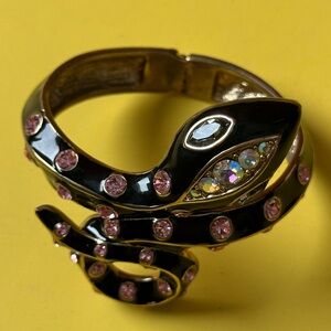 Betsey Johnson Black Studded Rhinestone Snake Hinge Gold Tone Bracelet